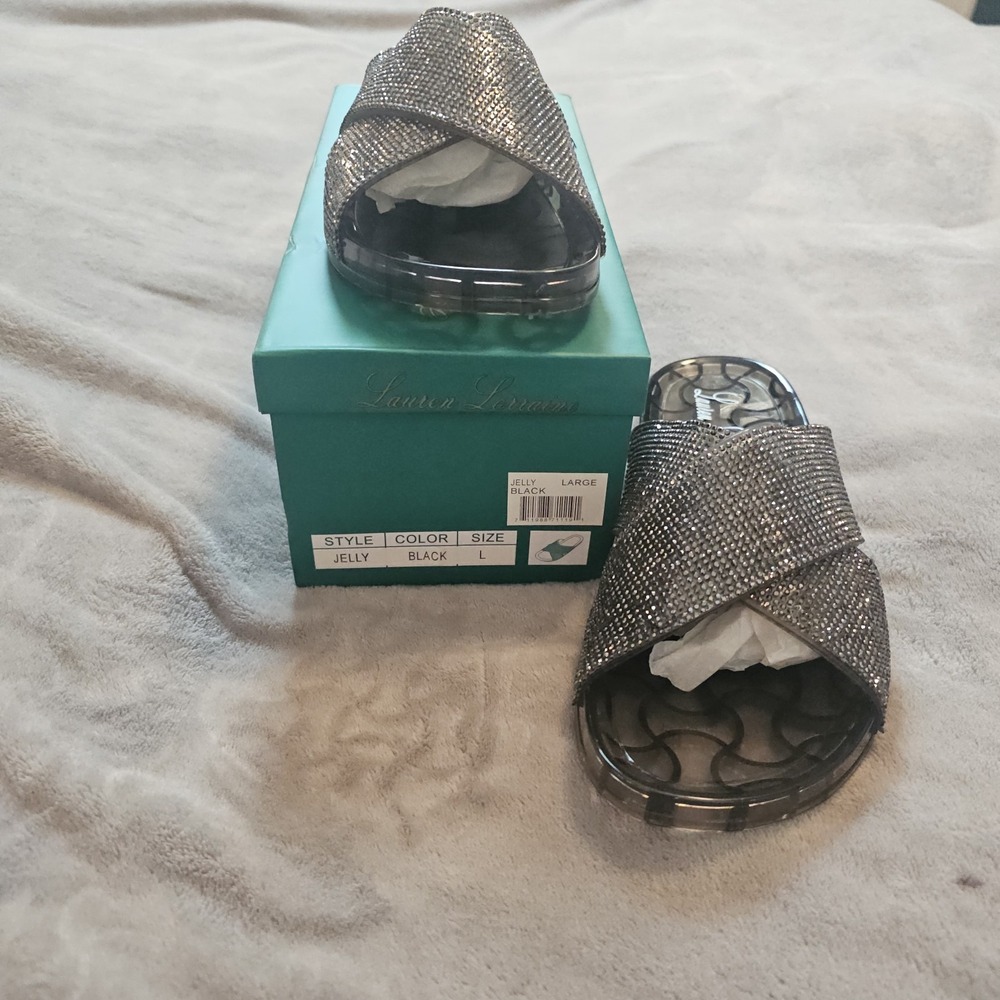 Lauren Lorraine Jelly Sandals Size‎ Medium Black Crystal Rhinestone Embellished